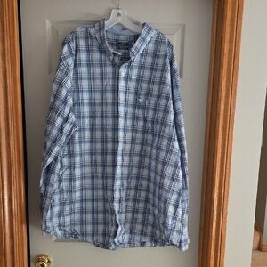 Izod Blue and White Plaid Casual Button Down Shirt